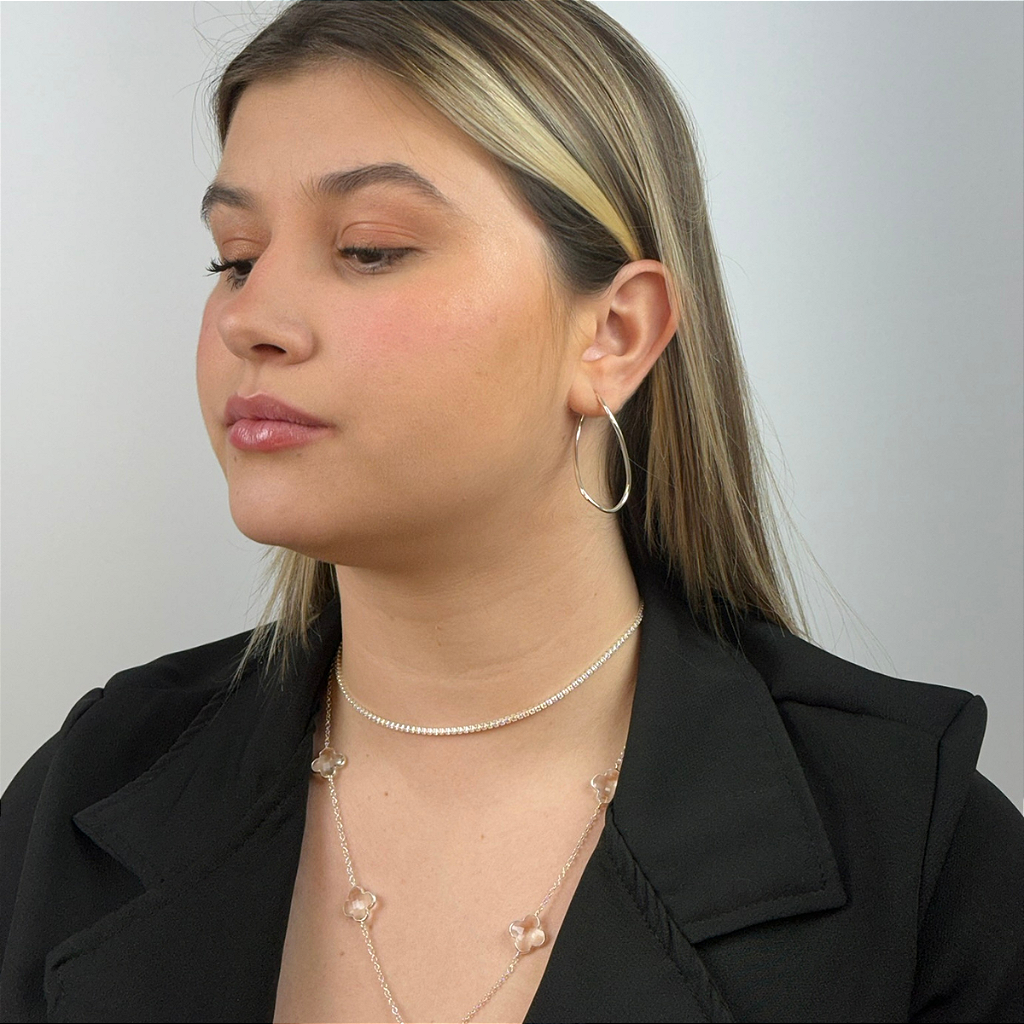 Colar De Prata Trevo Pedras Cristal