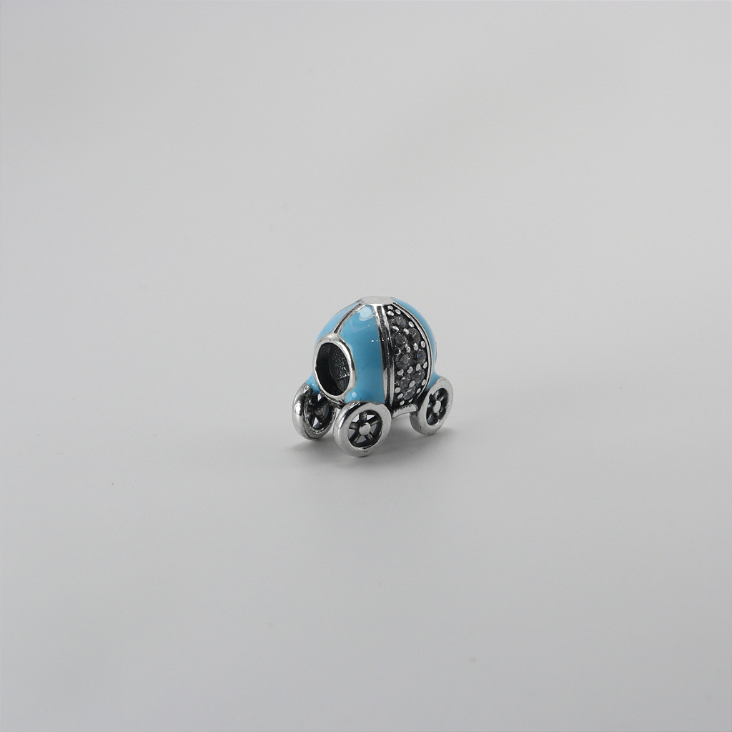Berloque De Prata Carruagem Azul Em Prata 925