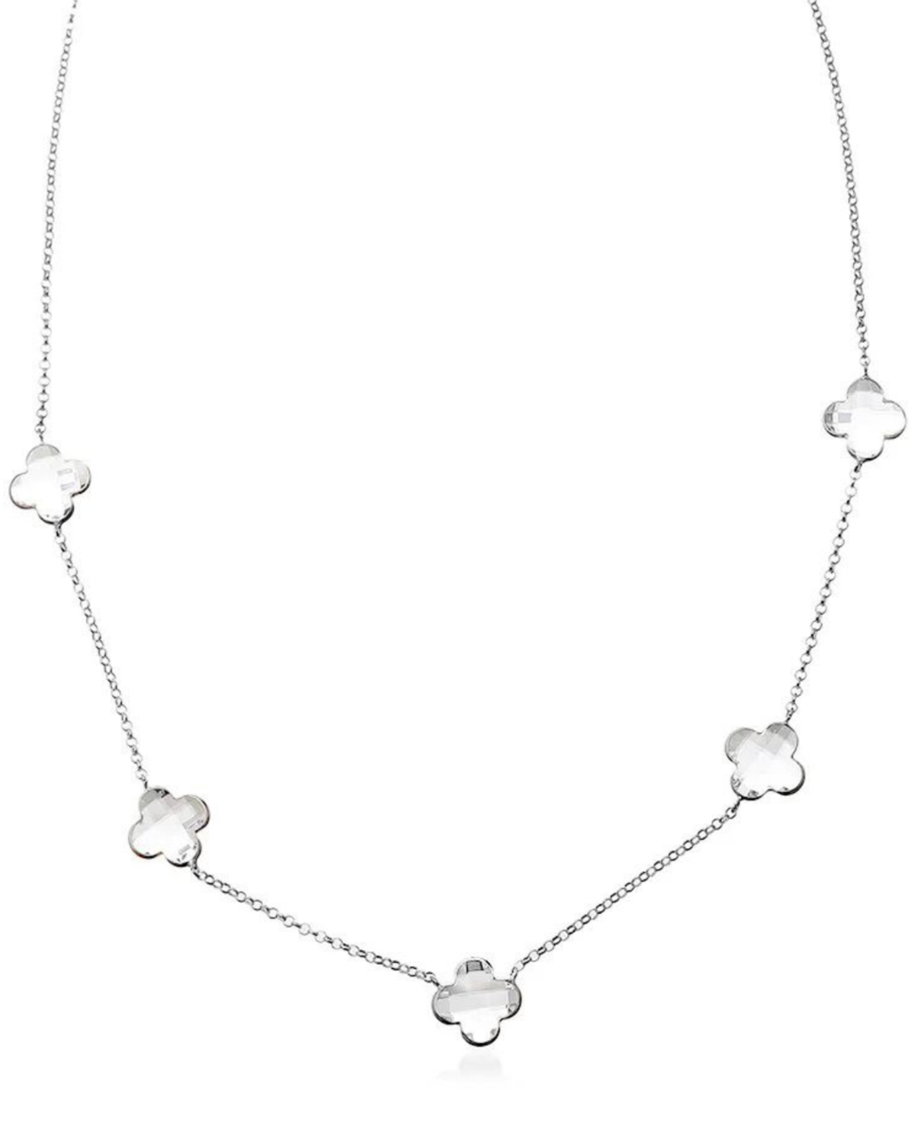 Colar De Prata Trevo Pedras Cristal