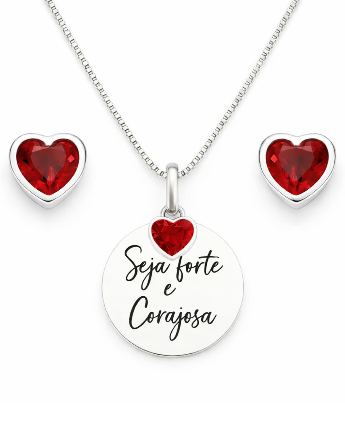 Kit Conjunto Colar e Brinco Seja Forte e Corajosa