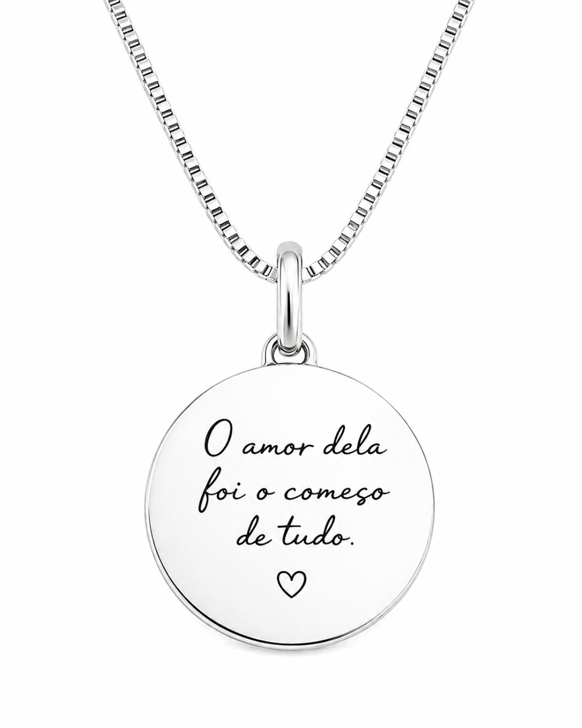 Colar Medalha O amor dela foi o começo de tudo Em Prata 925