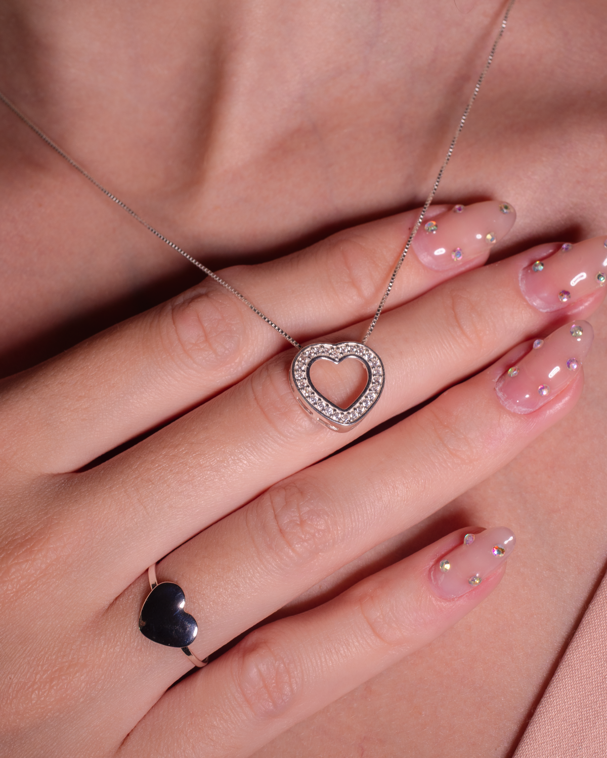 Colar Coração Vazado com Zircônia Prata 925