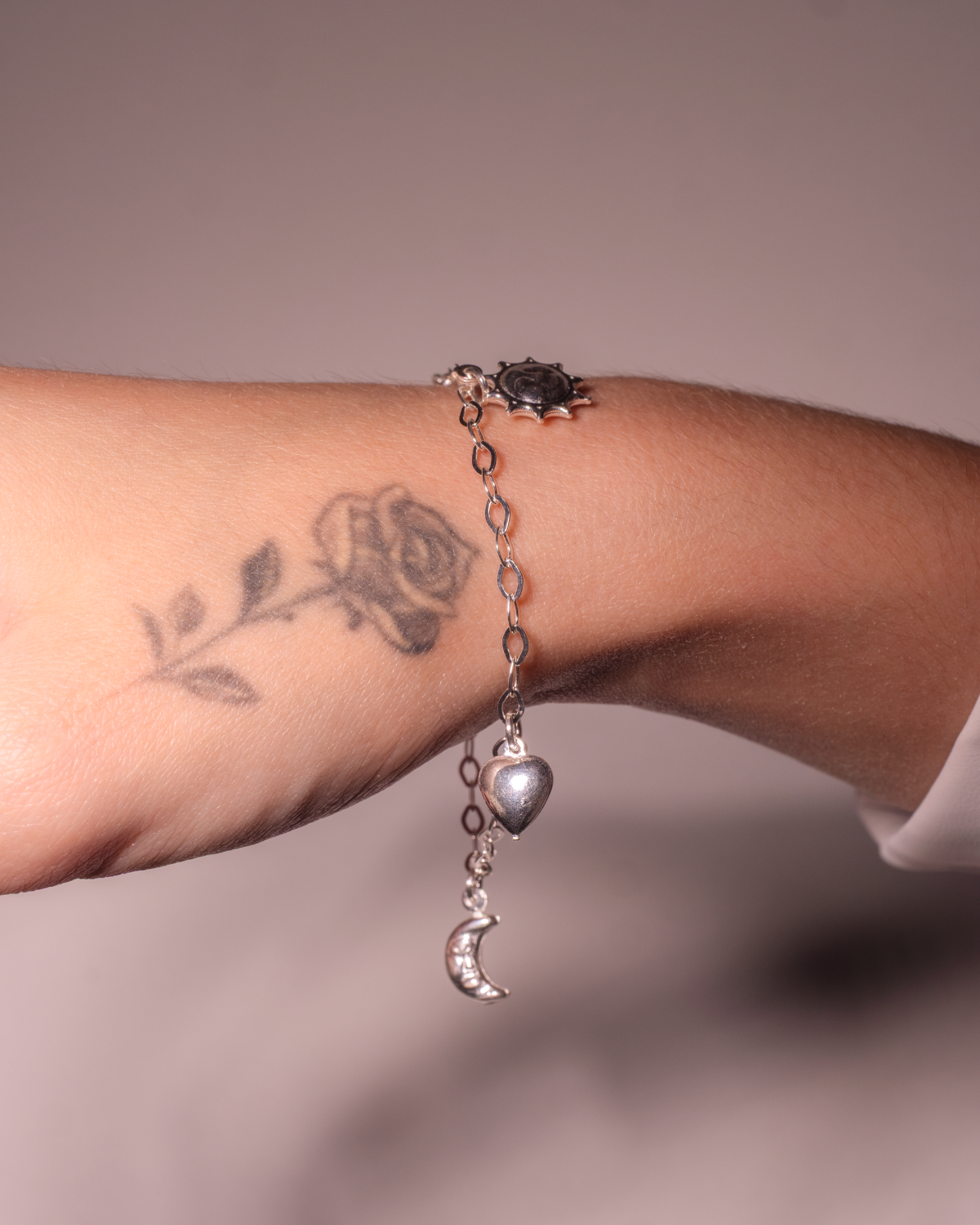 Pulseira Tornozeleira Sol, Lua Estrela e Coração Prata 925