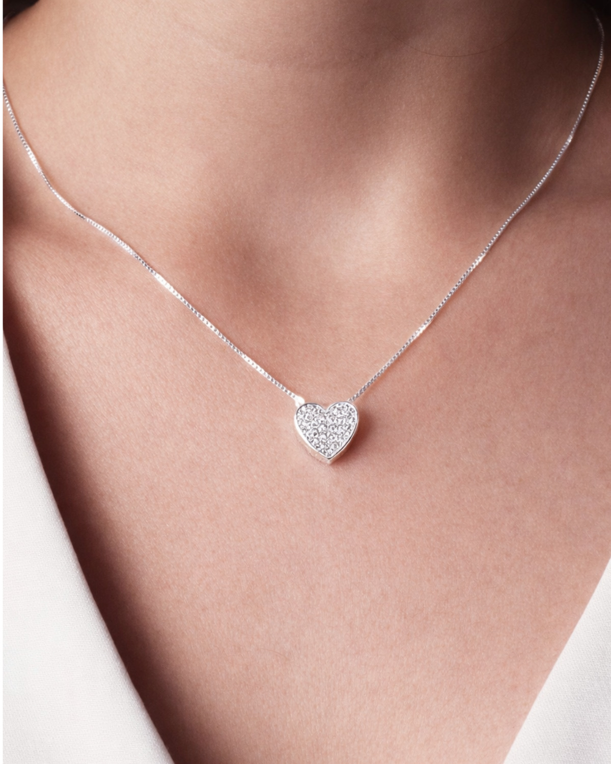 Colar Coração Cravejado Prata 925