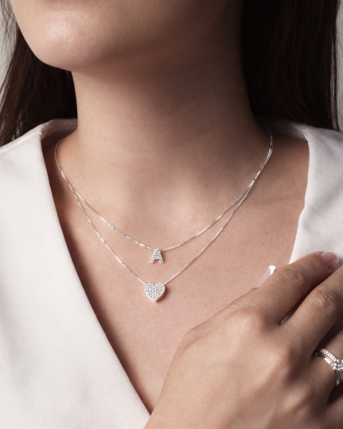 Kit Colar Inicias e Colar Coração Cravejado em Prata 925