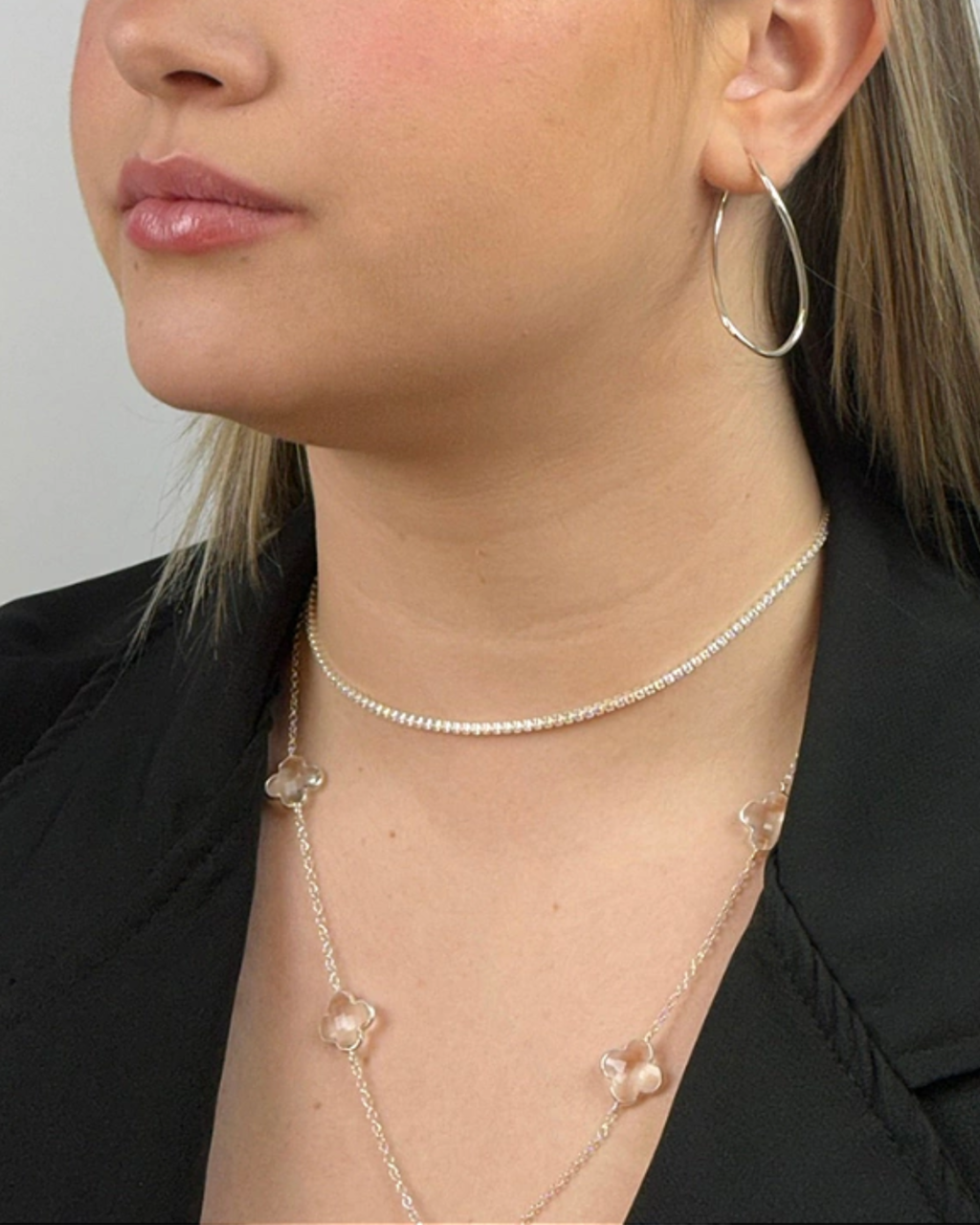 Colar De Prata Trevo Pedras Cristal