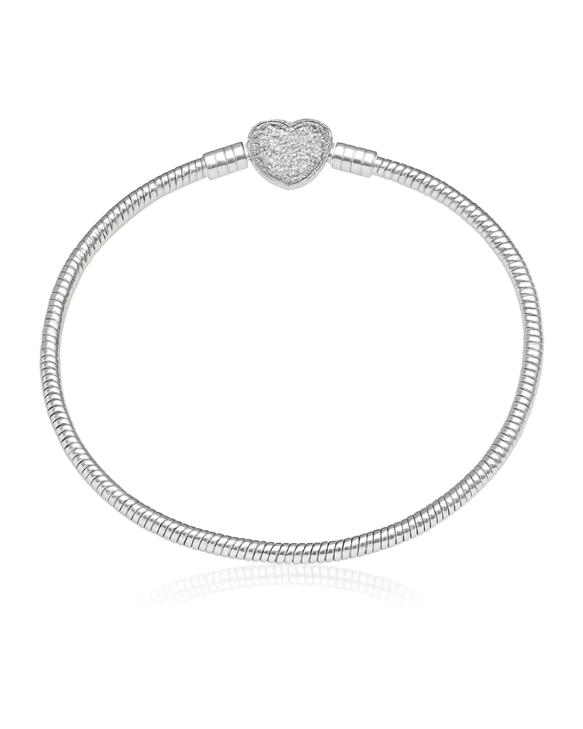 Pulseira Berloques Coração Cravejado De Prata 925 - Karina Pratas