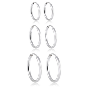Kit Brinco Trio Argolinhas de Prata 925  Lisa com Torção Versatilidade e Estilo