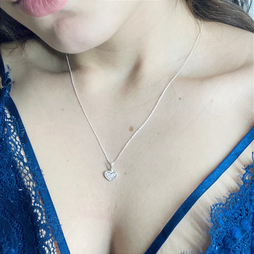 Colar De Prata Coração Celebre o Amor