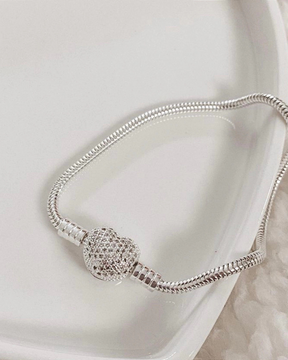 Pulseira Para Berloques de Coração Cravejado De Prata 925