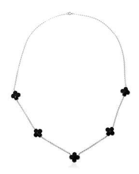 Colar Trevo com Pedras Pretas – Prata 925 | 55 cm