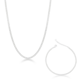 Conjunto De Prata 925 Colar Riviera e Pulseira Riveira