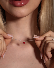 Conjunto Colar e Brinco Ponto de Luz Coração Vermelho Prata 925