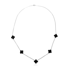 Colar Trevo com Pedras Pretas – Prata 925 | 55 cm