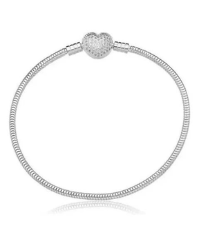 Pulseira Para Berloques de Coração Cravejado De Prata 925