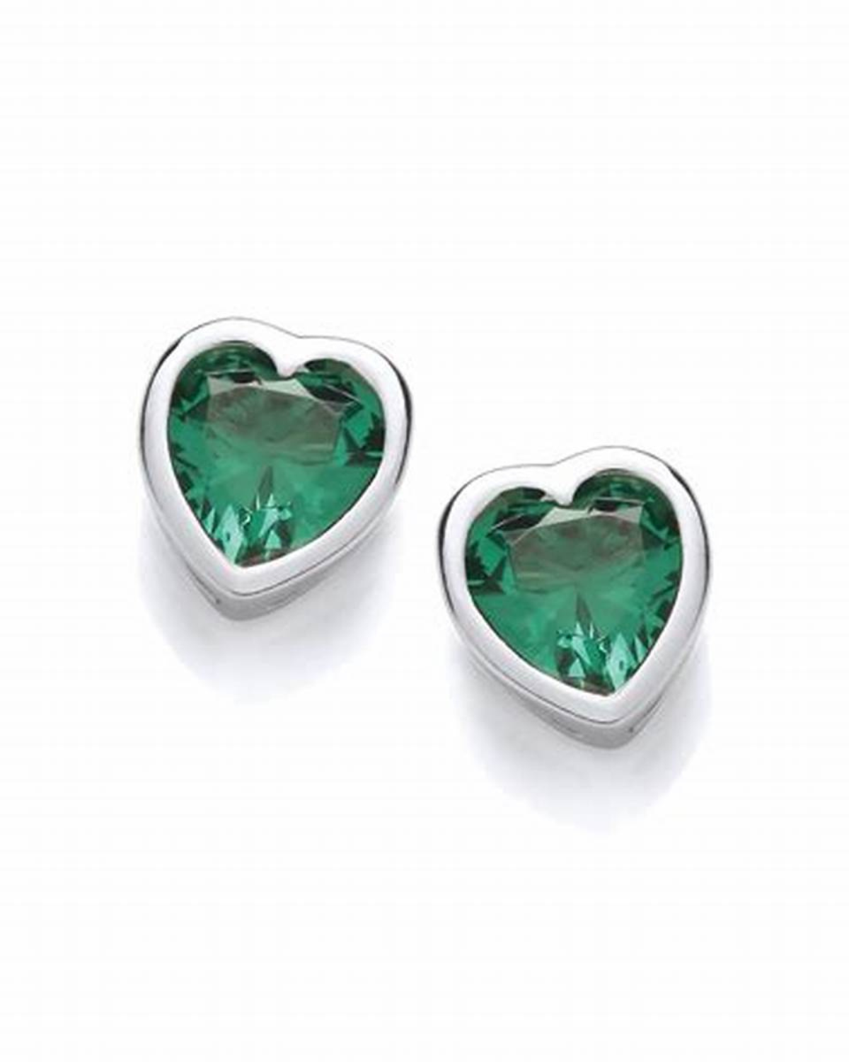 Brinco Coração De Prata 925 Ponto De Luz 6mm Verde Esmeralda