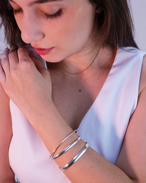 Mix com Três Braceletes Lisos Click Em Prata 925