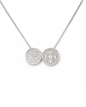 Colar Medalha de São Bento em Prata 925 - 45 CM