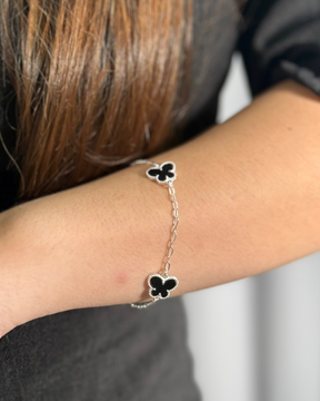 Pulseira Três Borboletas Pretas em Prata 925