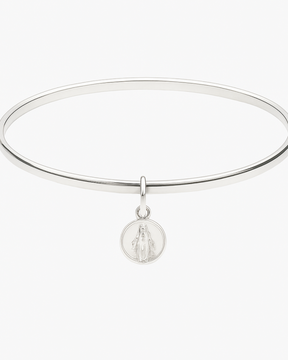 Bracelete Liso com Pingente Nossa Senhora das Graças em Prata 925
