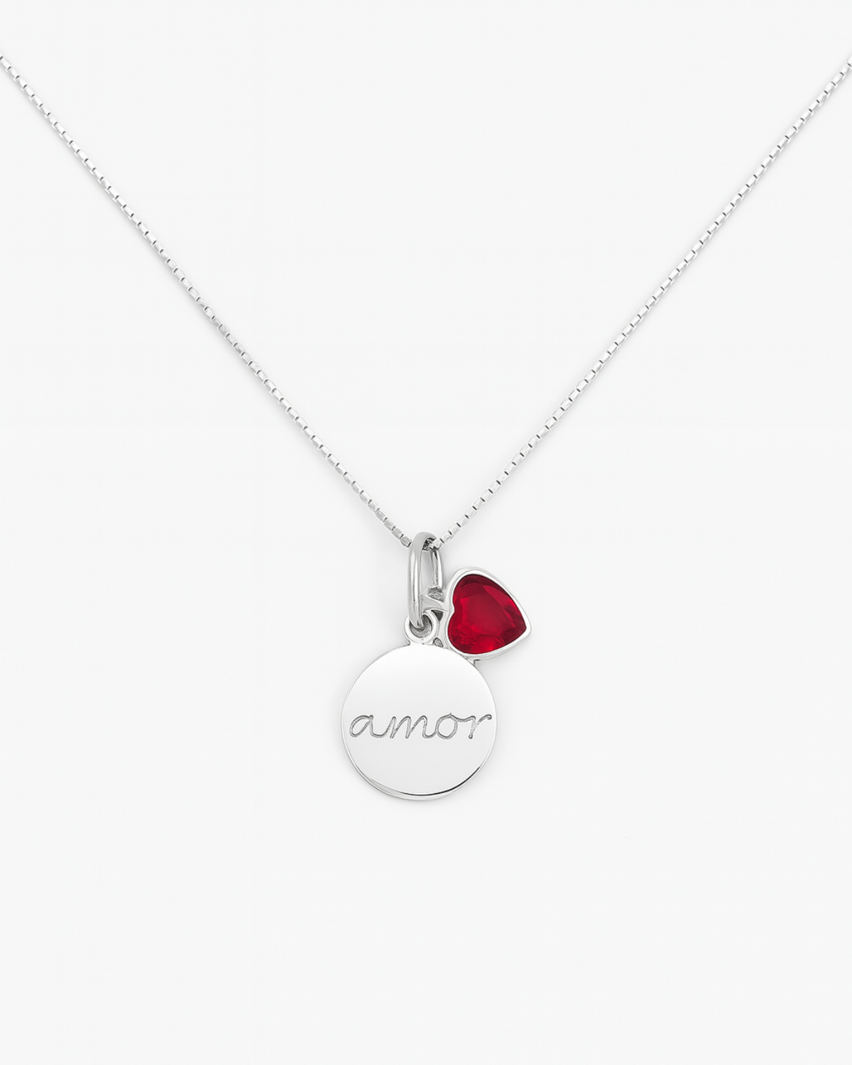 Colar Medalha Amor Ponto de Luz Vermelho em Prata 925