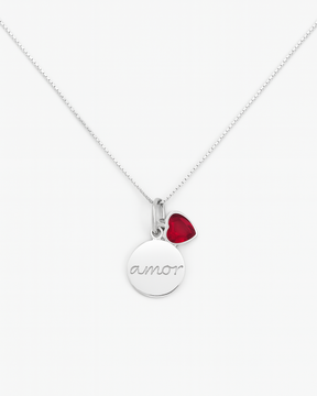 Colar Medalha Amor Ponto de Luz Vermelho em Prata 925