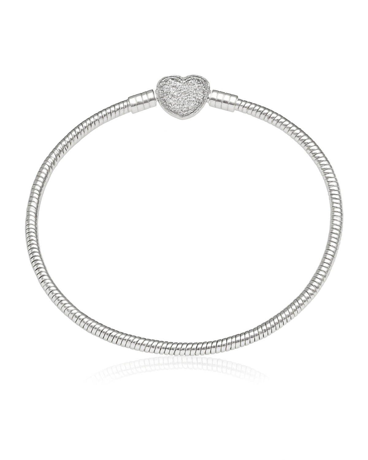 Pulseira Para Berloques de Coração Cravejado De Prata 925
