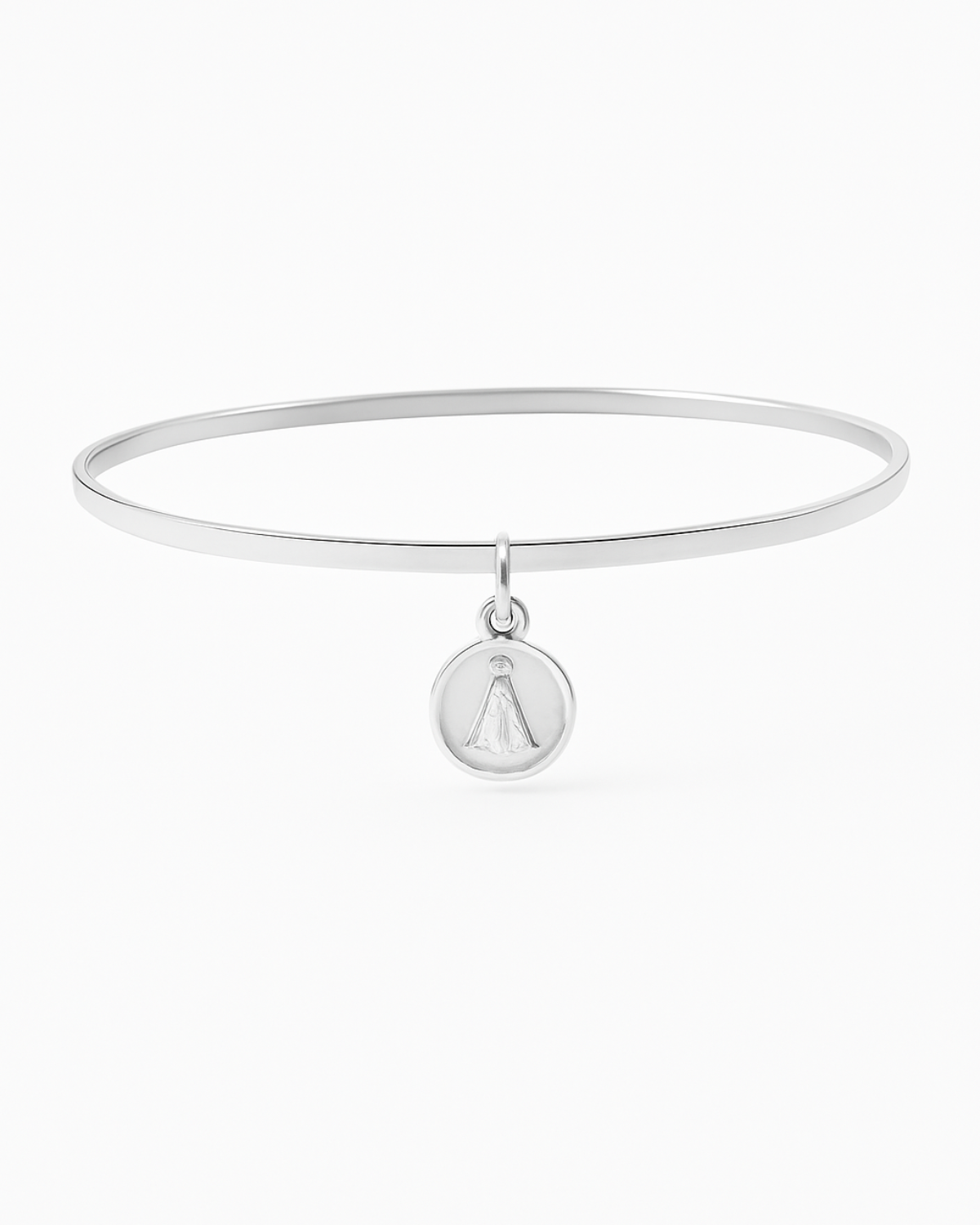 Bracelete Liso com Pingente Nossa Senhora em Prata 925