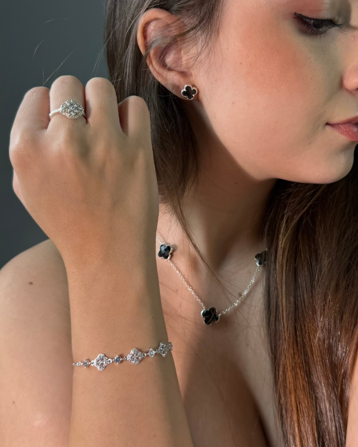 Pulseira Três Trevos Riviera Regulável em Prata 925