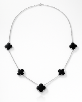 Colar Trevo com Pedras Pretas – Prata 925 | 55 cm