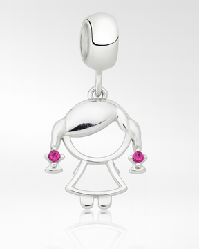 Berloque Menina com Zircônias Rosas Prata 925