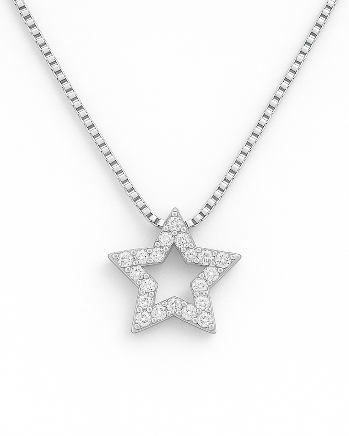 Colar Estrela Cravejada em Prata 925 – 45 cm