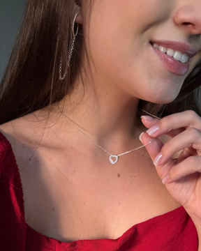 Colar Coração Vazado com Zircônia 10mm – Prata 925 | 45 CM