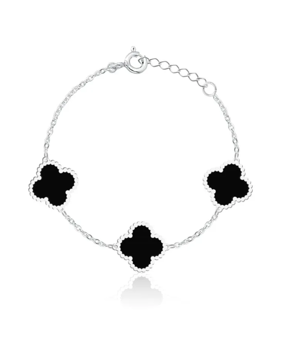 Pulseira Três Trevos Preta em Prata 925
