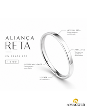 Par de Aliança com Solitário 1,5 mm em Prata 950  Amagold