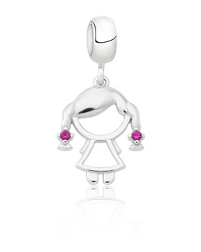 Berloque Menina com Zircônias Rosas Prata 925