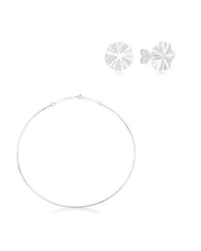 Kit Choker Rígida + Brinco Redondo Abaulado em Prata 925