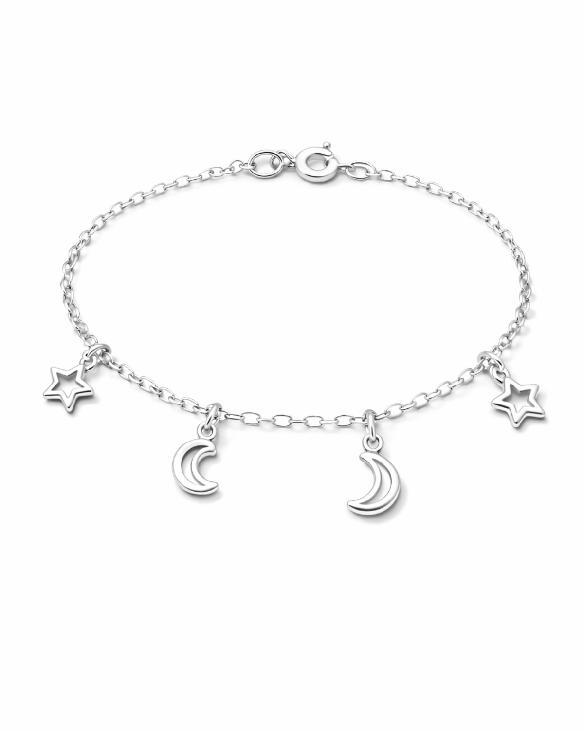 Pulseira Tornozeleira Lua e Estrela Prata 925