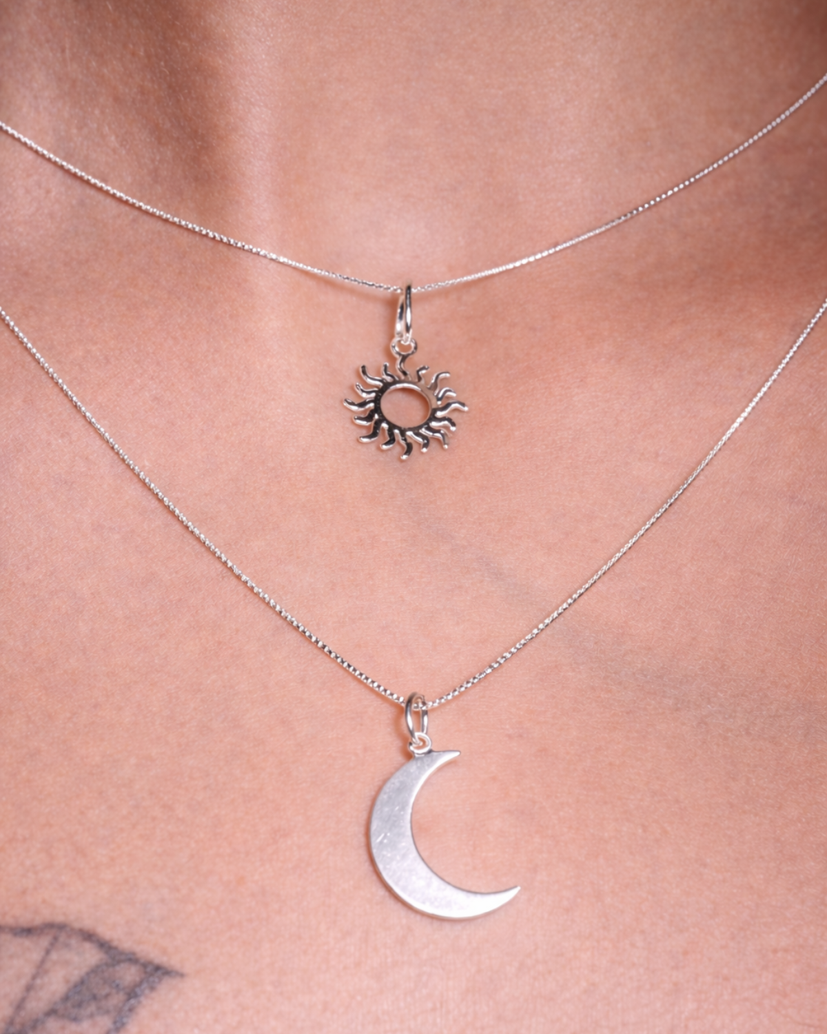 Kit Colar Sol e Lua Prata 925