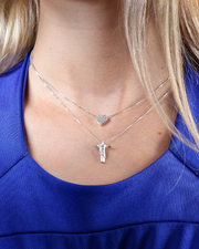 Conjunto Colar Coração Cravejado e Cristo Redentor em Prata 925