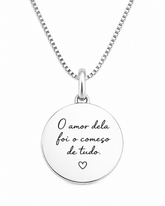 Colar Medalha O amor dela foi o começo de tudo Em Prata 925