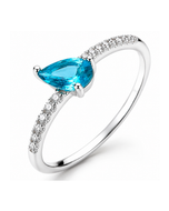 Anel Solitário Gota Azul Turquesa com Zircônias em Prata 925