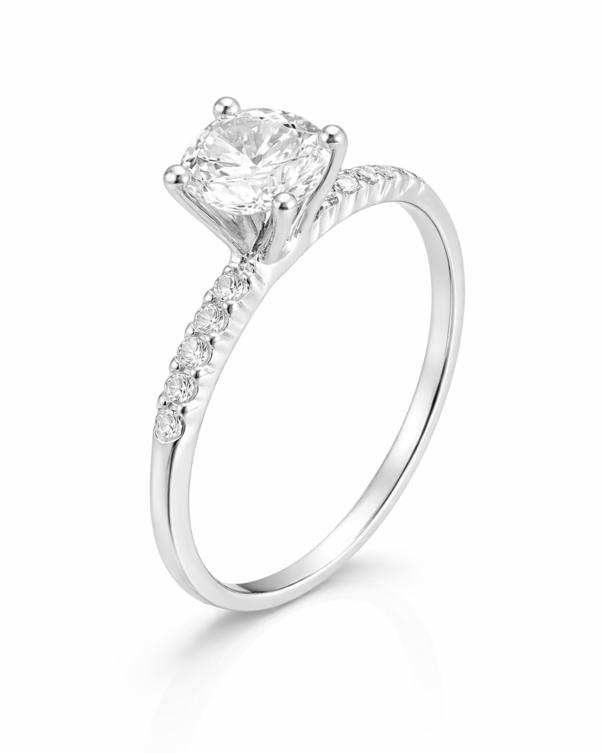 Anel Solitário Cravejado Caixa Alta Prata 925