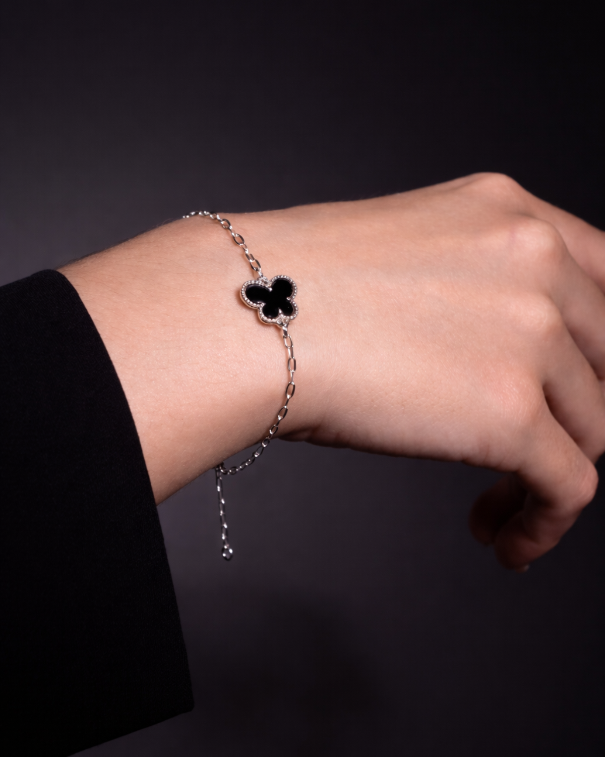 Pulseira Borboleta Preta em Prata 925