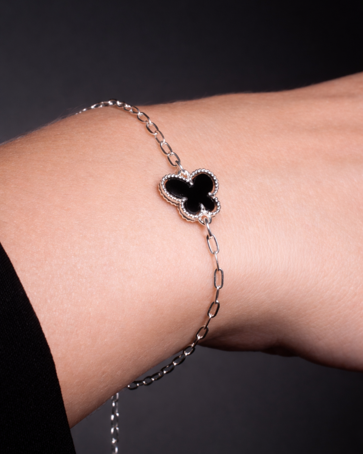 Pulseira Borboleta Preta em Prata 925