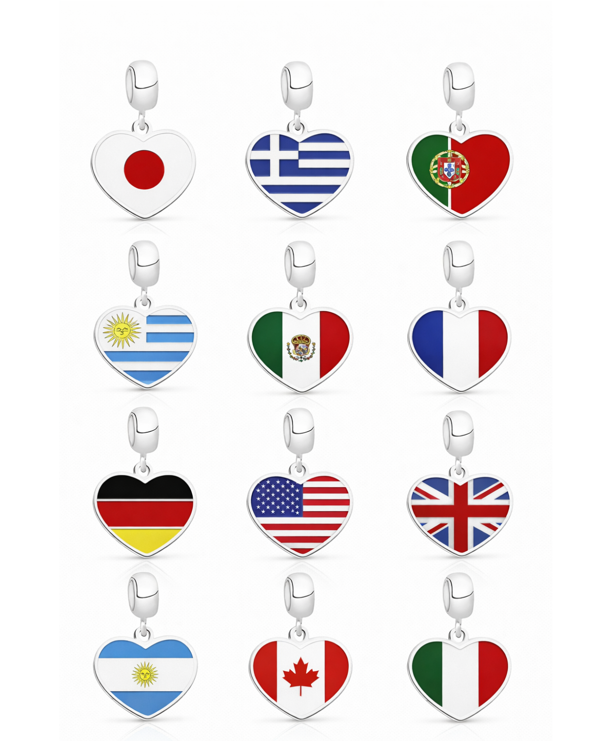 Berloque Coração Países em Prata 925