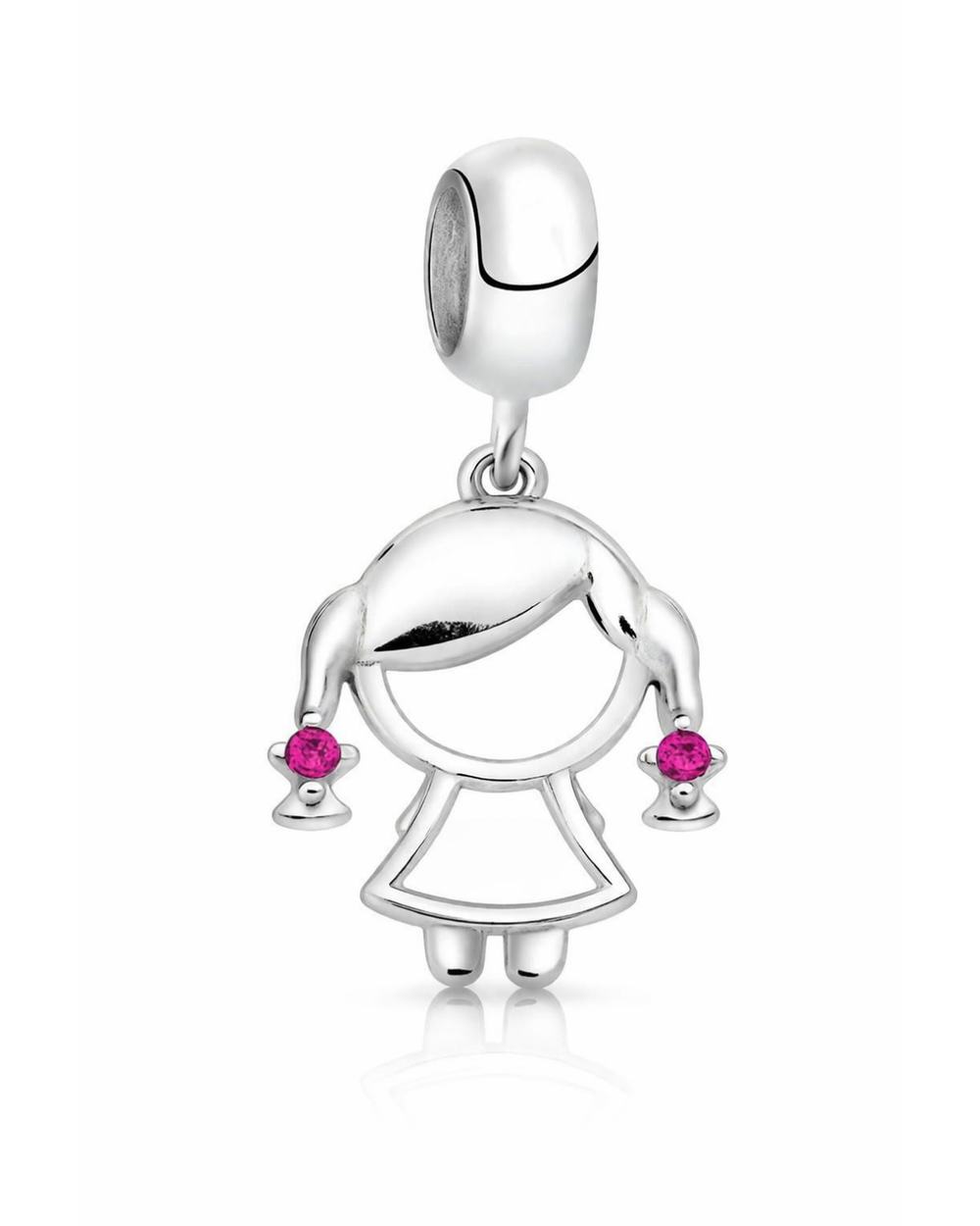 Berloque Menina com Zircônias Rosas Prata 925