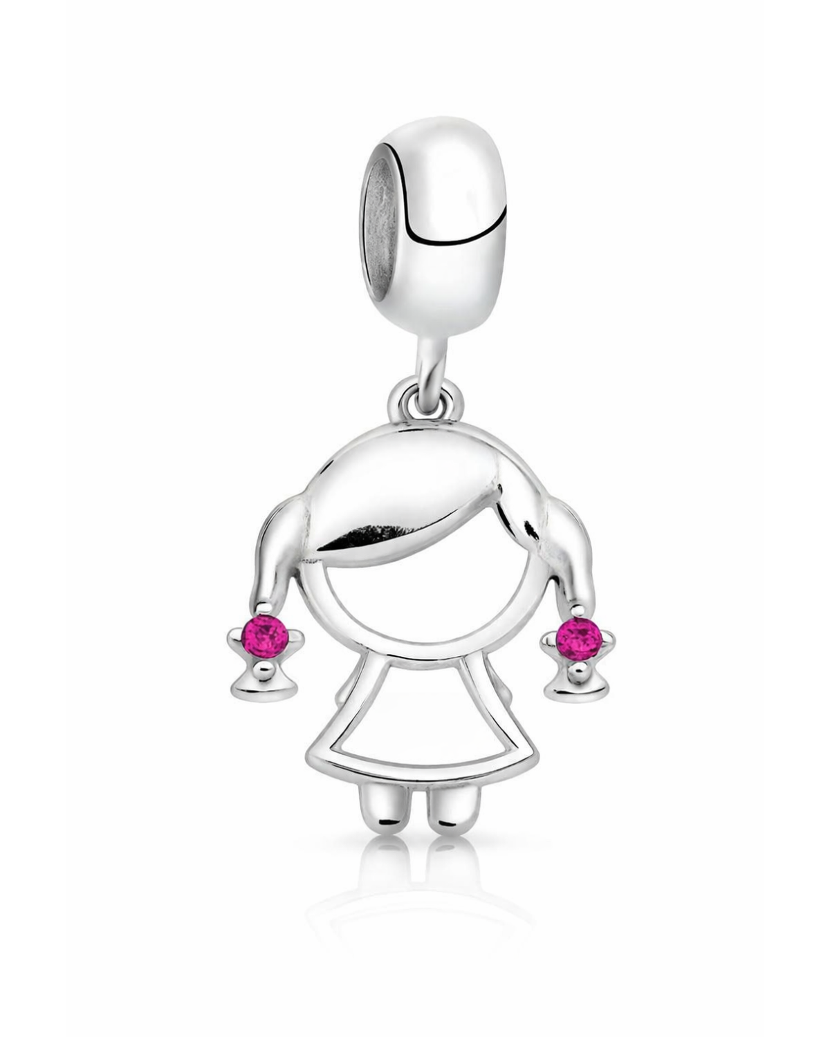 Berloque Menina com Zircônias Rosas Prata 925