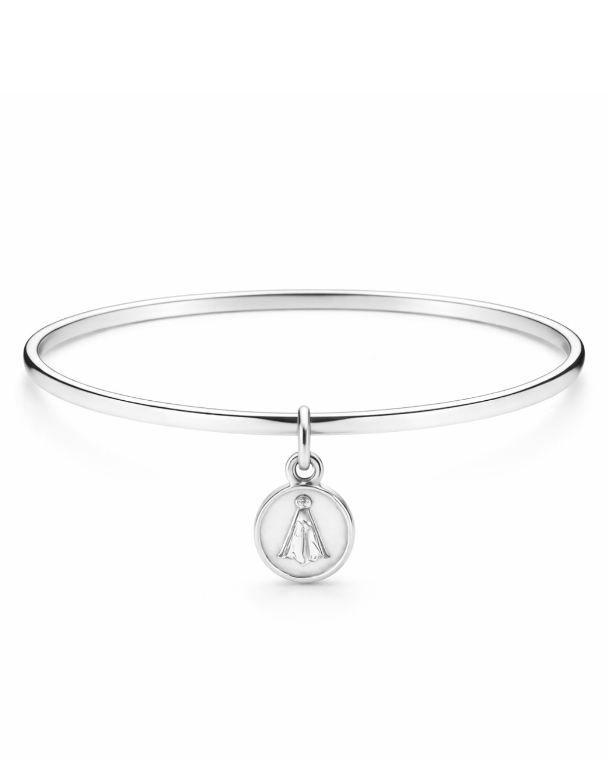 Bracelete Liso com Pingente Nossa Senhora em Prata 925