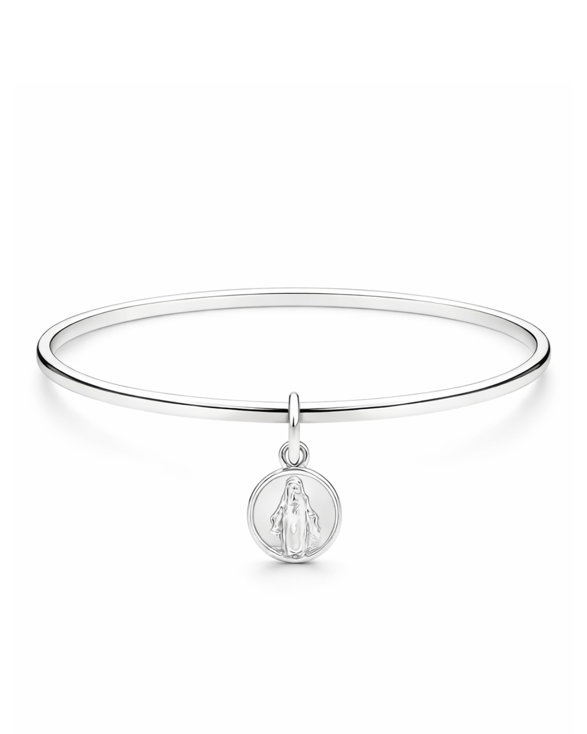 Bracelete Liso com Pingente Nossa Senhora das Graças em Prata 925